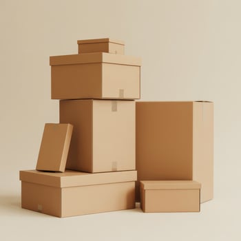 A pile of cardboard boxes on a beige background photo