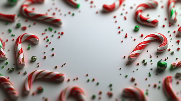 Colorful Candy Canes Surrounded by Festive Sprinkles on a Bright Surface During Holiday Season photo