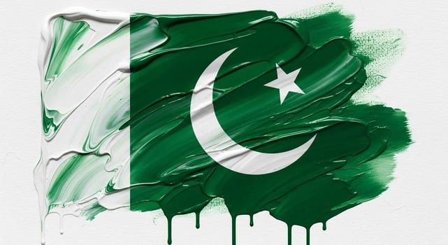 Artistic Pakistan Flag with Dripping Green and White Paint Texture. photo