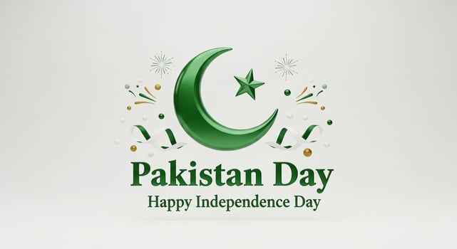 Pakistan Day Celebration 3D Crescent Moon Star and Festive Elements. photo