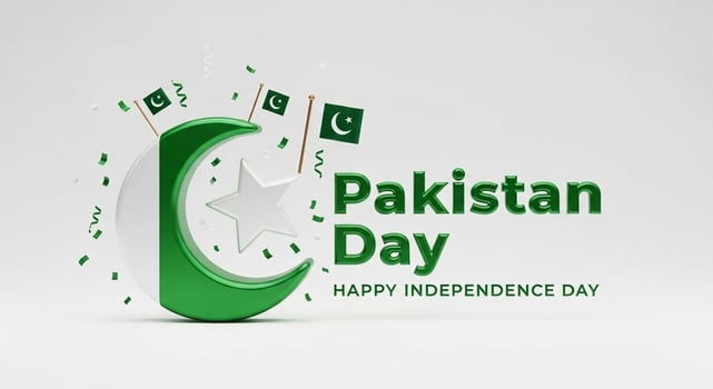 Pakistan Day Celebration Green Crescent Moon White Star Flags. photo
