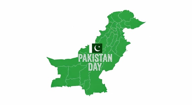 Pakistan Day Green Map of Pakistan with Flag and Text. photo