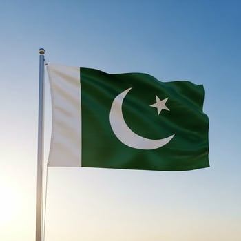 Pakistan Flag Waving in the Sky National Symbol. photo