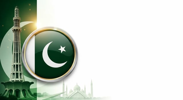 Pakistan Flag with MinarePakistan and Faisal Mosque Illustration. photo