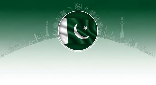 Pakistan Flag with National Landmarks Green Background Design. photo
