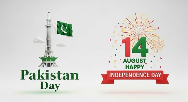 Pakistan Independence Day Celebration with MinarePakistan Flag and Fireworks. photo
