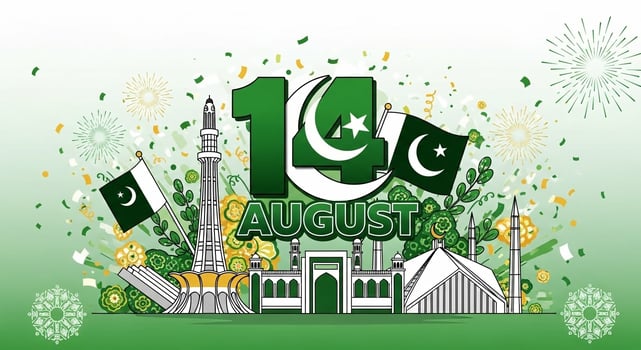 Pakistan Independence Day Celebration with Landmarks and Fireworks on August 14th. photo