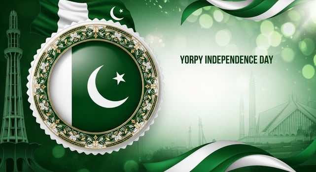Pakistan Independence Day Celebration with National Flag and Landmarks. photo