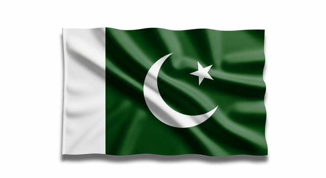 Realistic waving flag of Pakistan with silky texture isolated on a white background. photo