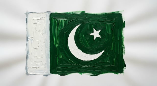 Textured Oil Painting of the Pakistani Flag with Visible Brushstrokes. photo