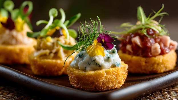 Gourmet bites with colorful toppings photo