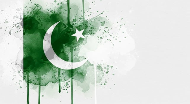Abstract Watercolor Pakistan Flag with Crescent Moon and Star. photo