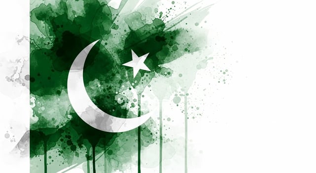 Abstract Watercolor Pakistan Flag with Crescent Moon and Star photo