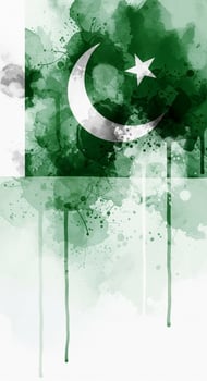 Artistic Watercolo r Pakistan Flag with Crescent Moon and Star. photo