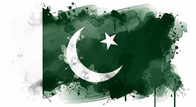 Artistic Watercolor Pakistan Flag with Crescent Moon and Star. photo