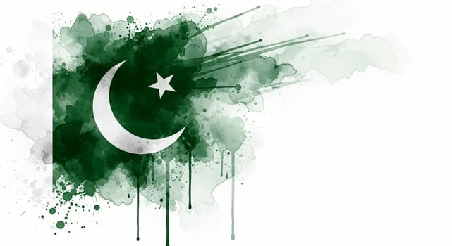 Artistic Watercolor Splash of Pakistan Flag with Crescent Moon and Star photo