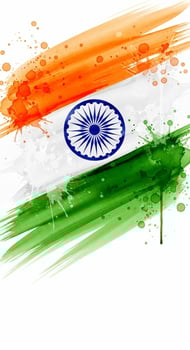 Indian flag creatively rendered with watercolor brush strokes, splatters, and drips. photo