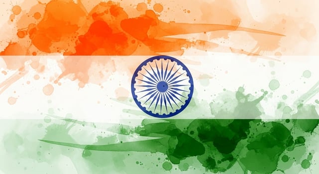 Indian Flag Watercolor Art, Abstract, Independence Day Concept. photo