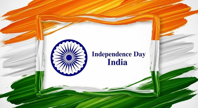 Indian Independence Day greeting with a tricolor paint brushstroke frame and Ashoka Chakra. photo