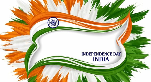 Indian Independence Day Saffron White Green Brushstrokes AND Ashoka Chakra photo