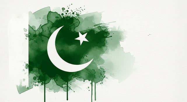 Pakistan Flag Watercolor Art, Green and White, Grunge Design. photo