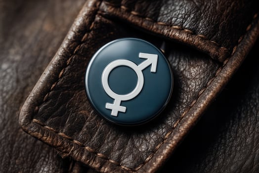 Gender Symbol Badge On Brown Leather Background With Rich Texture For Fashion Accessories Concept Design photo