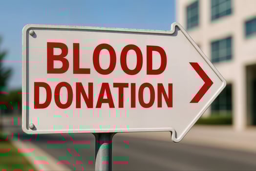 Blood Donation Arrow Sign in Hospital Setting Pointing Direction for Medical Assistance and Donor Guidance photo