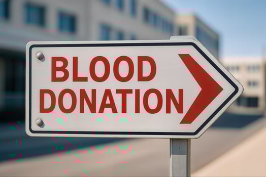 Blood Donation Directional Sign at Hospital Entrance with Focus on Voluntary Contributions and Community Support for Life-saving Initiatives, Medical Assistance, and Health Awareness Campaigns photo