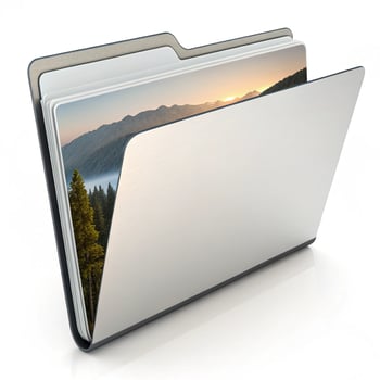 A folder with a picture of a mountain scene photo