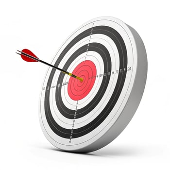 Red and black target with arrow in bullseye dartboard photo