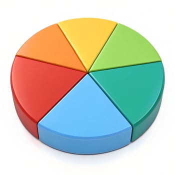 Six segment colorful pie chart on white background photo