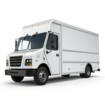 White delivery truck with gray trim on white background photo