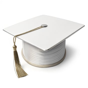 White Graduation Cap with Gold Tassel and Button mortarboard photo
