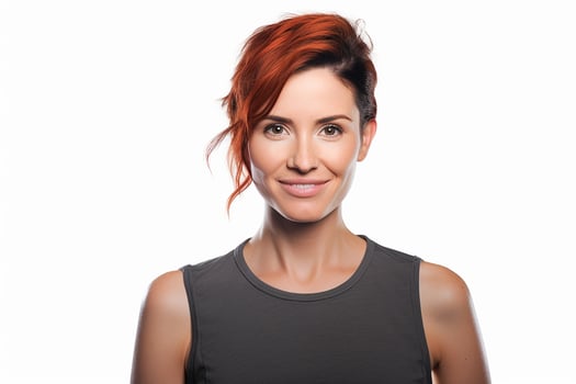 A woman with red hair smiling photo
