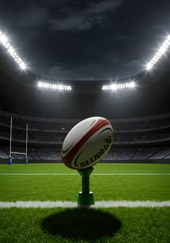 Rugby ball on the field at night photo