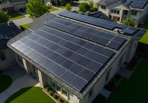 A house with solar panels on the roof photo