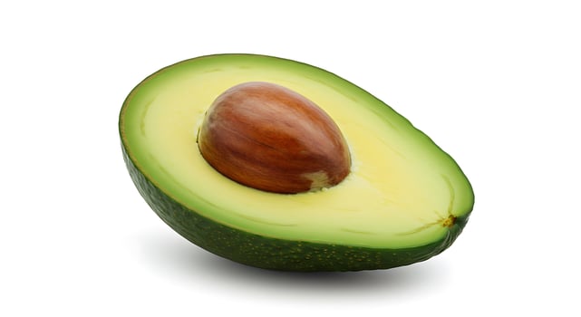 Fresh Green Avocado Half with Brown Seed on White Background photo