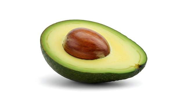 Fresh Ripe Avocado Half with Brown Seed on White Background photo