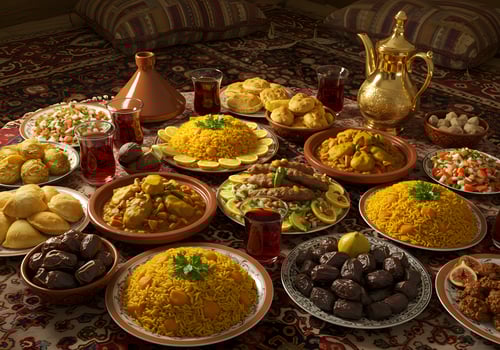 A table with many plates of food on it photo