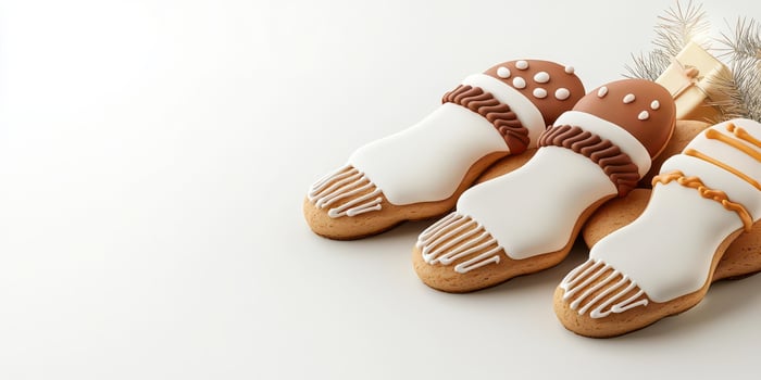 Decorative gingerbread cookies in festive shapes on a white background. photo
