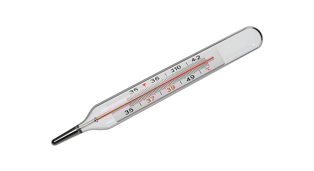 Glass Mercury Thermometer Displaying Celsius Temperature with Red and Black Markings photo