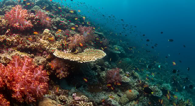 Exploring Vibrant Coral Reef with Colorful Fish Underwater Marine Ecosystem photo