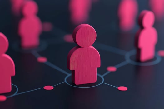 3D illustration of human figures connected in a network on a dark background. photo