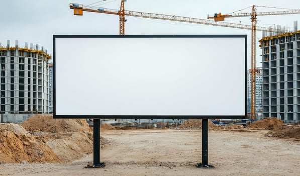 Blank billboard at construction site, empty space for advertising. photo