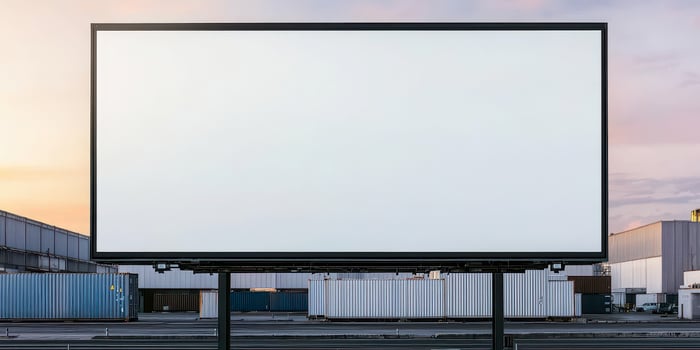 Blank billboard advertising space, outdoor setting, evening light, urban background photo