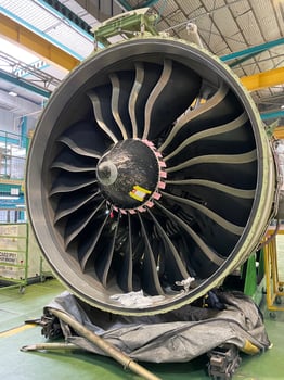Jet engine repair process in aircraft maintenance and overhaul center photo