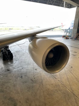 Modern Propulsion System - Intricate Components of an Aircraft Engine in Workshop. photo