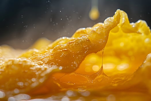 Golden Sweetness Drips in Macro Close Up, Capturing Pure Deliciousness photo