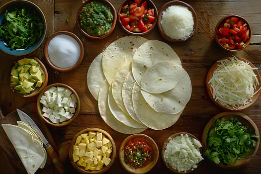 Fresh Ingredients for Delicious Tacos on a Rustic Wooden Table. photo