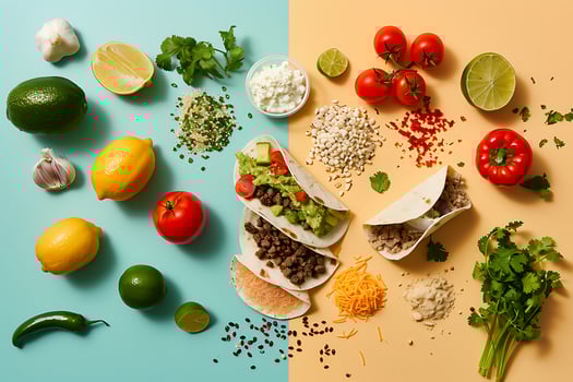 Fresh Ingredients and Delicious Tacos Ready to Enjoy and Serve. photo